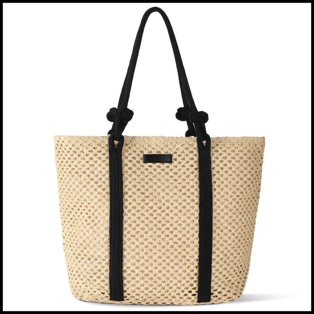 Large Woven Straw Shoulder Bag Boho Beach Tote Zipper Closure Summer Vacation